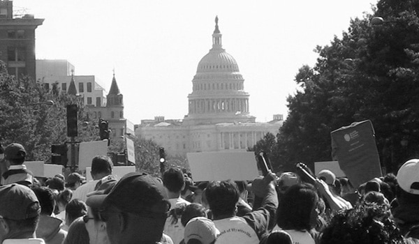 Student AIDS activists marching in Washington, DC
